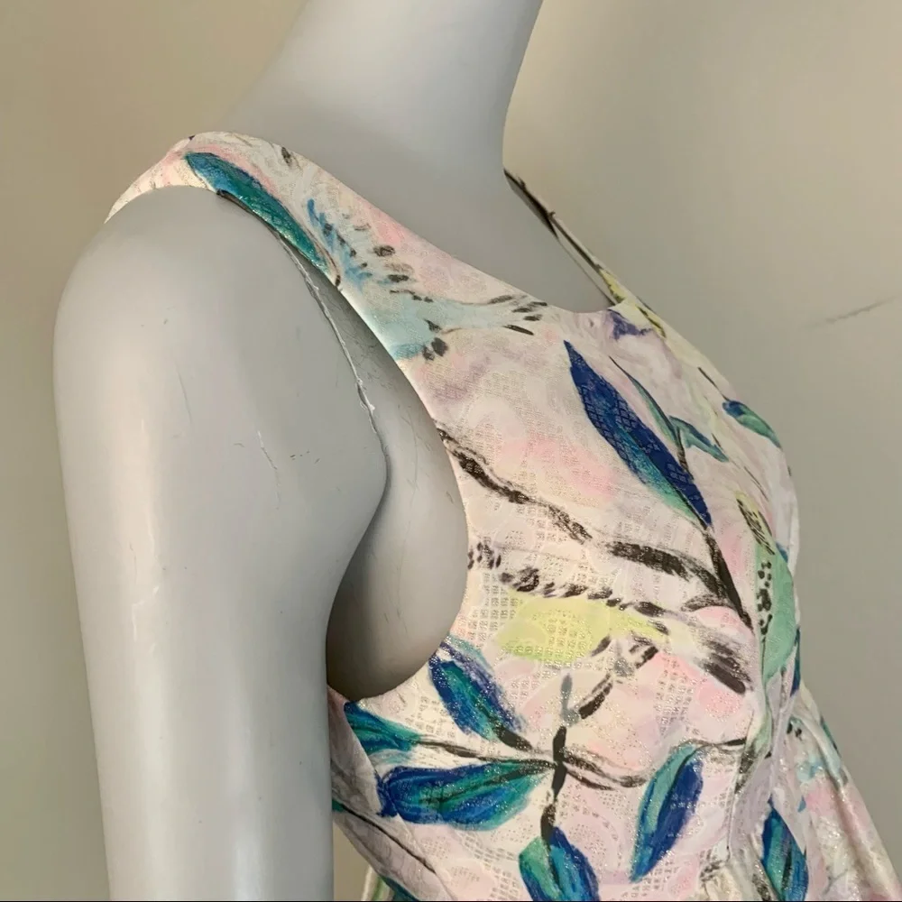 Anthropologie Leifsdottir Peplum Brocade Top Bird Pattern Metallic Sleeveless 0 - Picture 9 of 16
